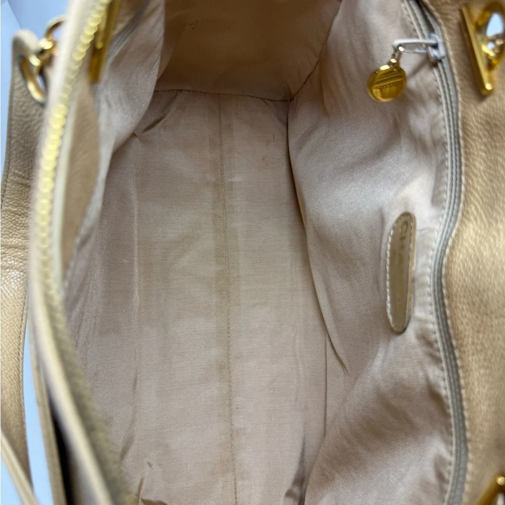 💯💎Authentic💎CHANEL CC Caviar Beige Vintage Tote Bag